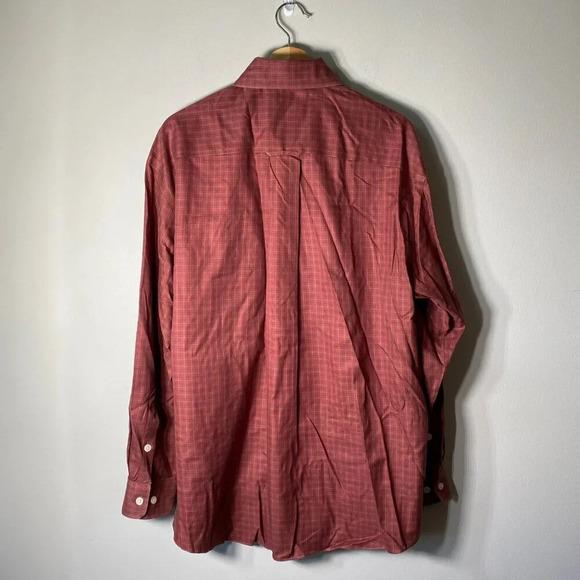 Orvis Men's Large Comfort Stretch Twill Long Sleeve Button Down Plaid Shirt Red - Picture 3 of 16